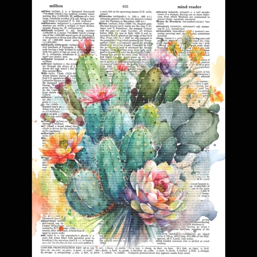 Wild Summer Cactus Succulent Blossom Nature Dictionary Art Print